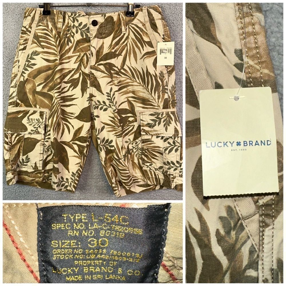 Lucky Brand Shorts Men's 30‎ Tan Brown Hawaiian Floral Type L-54C Cargo Hiking